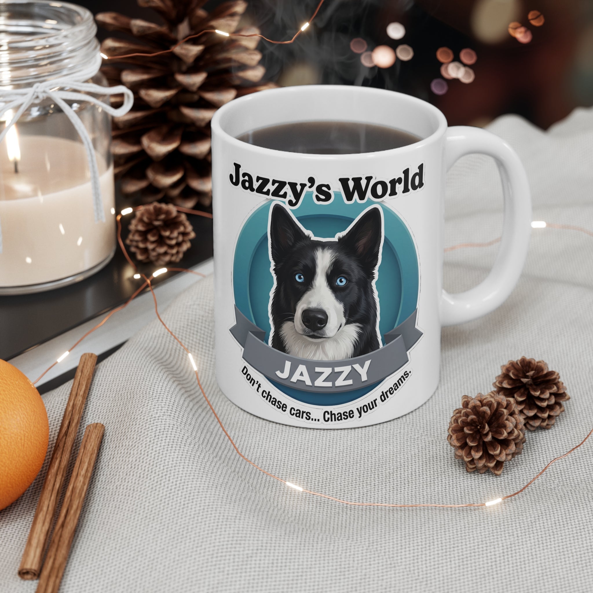 Jazzy’s World Ceramic Mug (11oz) – Cute Dog Coffee Mug for Pet Lovers